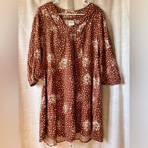 Knox Rose | Linen Blend Rusty Brown Cheetah Print Dress 3/4 Sleeves Women Large